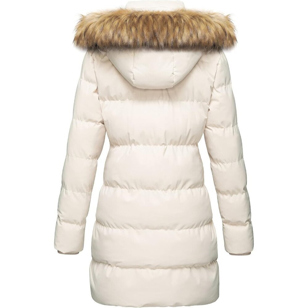 Women's Beige Winter Thicken Puffer Coat Warm Jacket With Removable Hood - Picture 2 of 6